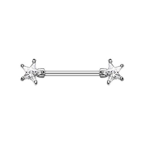 Clear Double Star Gem Nipple Barbell Ring - 1 Piece
