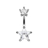 Clear Double Star Gem Prong Sparkle Belly Button Ring