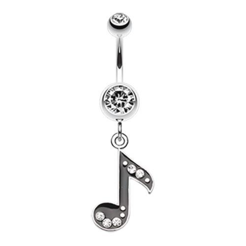 Clear Eighth Music Note Sparkle Belly Button Ring