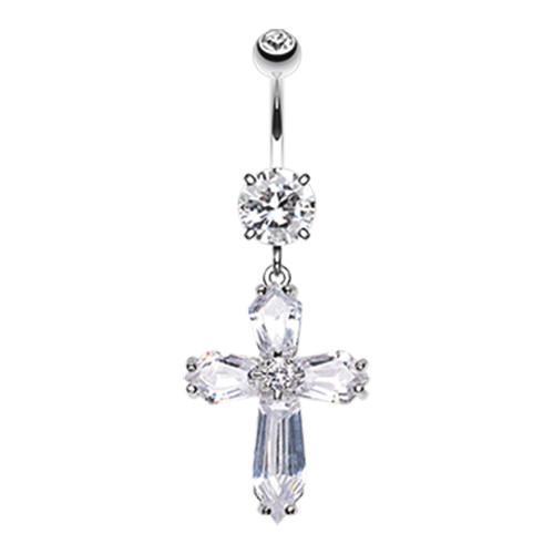 Clear Elegant Cross Sparkle Belly Button Ring