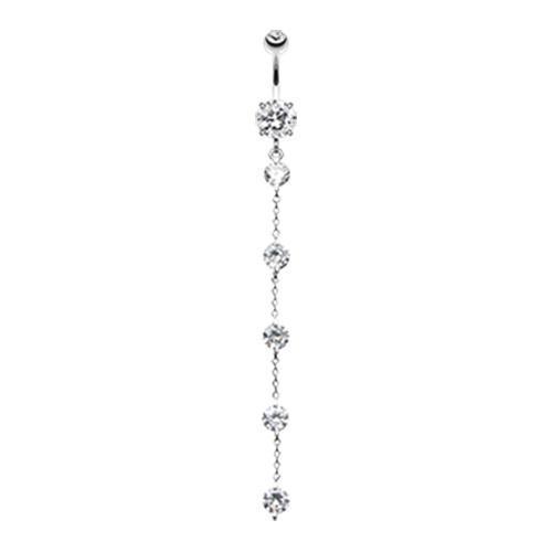 Clear Elegant Crystalline Droplets Belly Button Ring