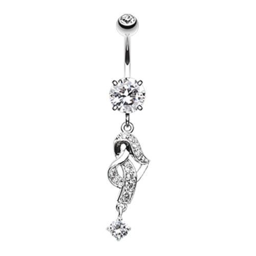 Belly Ring - Dangle Clear Elegant Heart Knot Multi-Gem Belly Button Ring -Rebel Bod-RebelBod