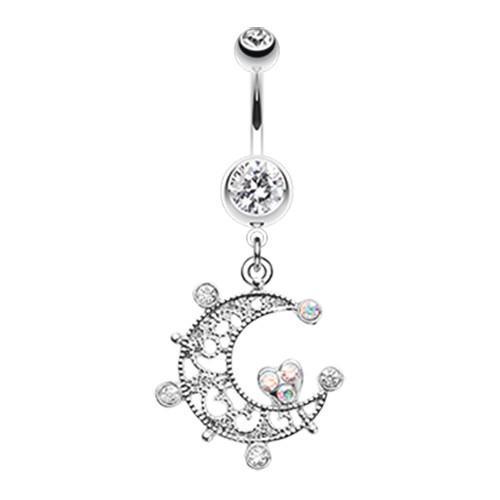 Clear Elegant Sparkle Moon Belly Button Ring - Rebel Bod