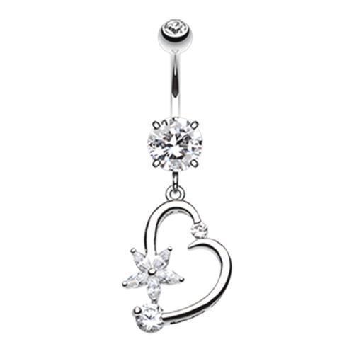 Clear Elegant Star and Heart Belly Button Ring