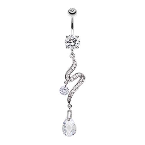 Clear Elegant Swirl Sparkle Belly Button Ring
