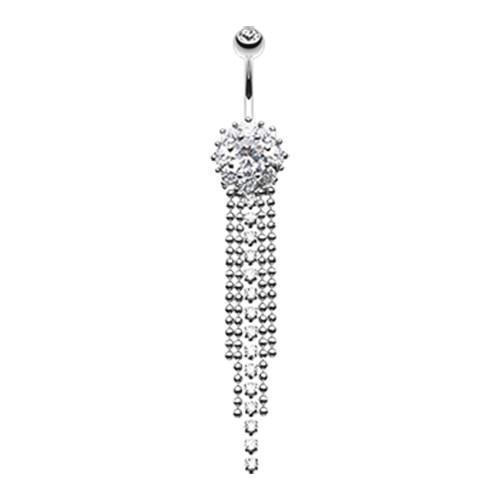 Clear Exquisite Bedazzled Cascading Belly Button Ring