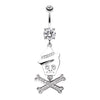 Clear Fedora Skull Crossbones Sparkle Belly Button Ring