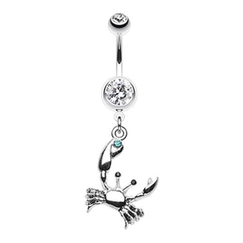 Clear Fiddler Crab Dangle Belly Button Ring