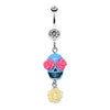 Clear Florid Sugar Skull Dangle Belly Button Ring