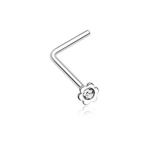 Clear Flower Icon Sparkle L-Shaped Nose Ring