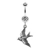 Clear Flying Swallow Sparkle Belly Button Ring