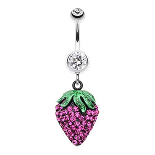 Clear/Fuchsia Glitter Sparkle Strawberry Belly Button Ring
