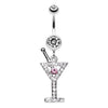 Clear/Fuchsia Martini Glass Sparkle Belly Button Ring