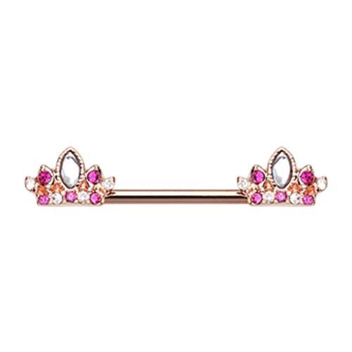 Clear/Fuchsia Rose Gold Tiara Crown Sparkle Nipple Barbell - 1 Piece