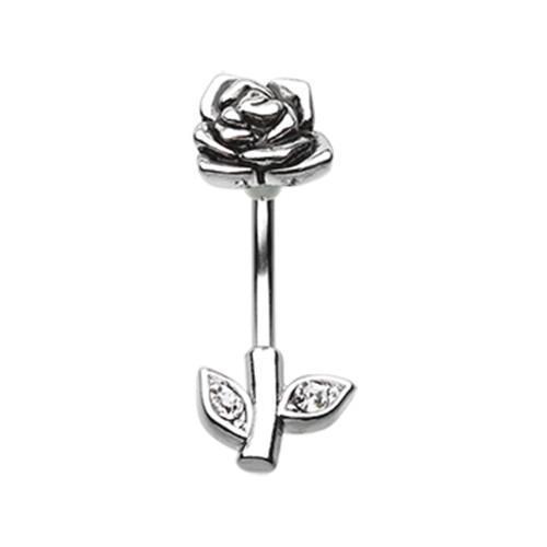 Clear Full Blossom Rose Belly Button Ring