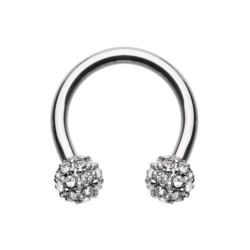 Clear Full Dome Pave Ball Horseshoe Circular Barbell