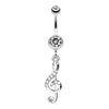 Clear G Clef Music Note Sparkle Belly Button Ring