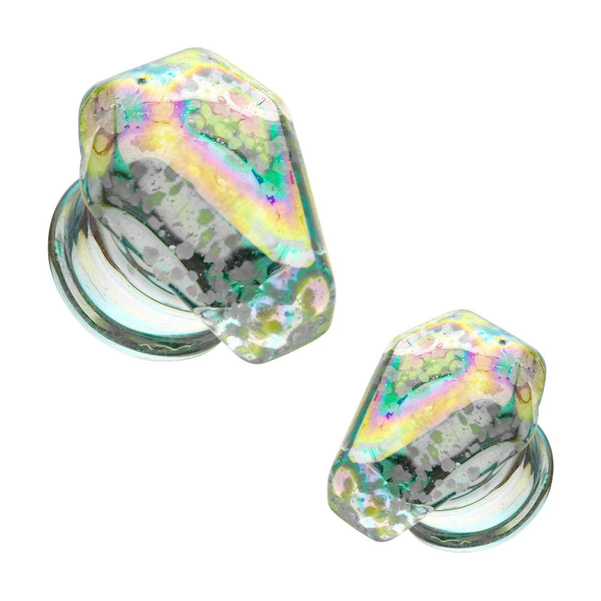 TBD-Organics Clear Glass Aurora Boreated Coated Glow in the dark Coffin Double Flare Plug -Rebel Bod-RebelBod