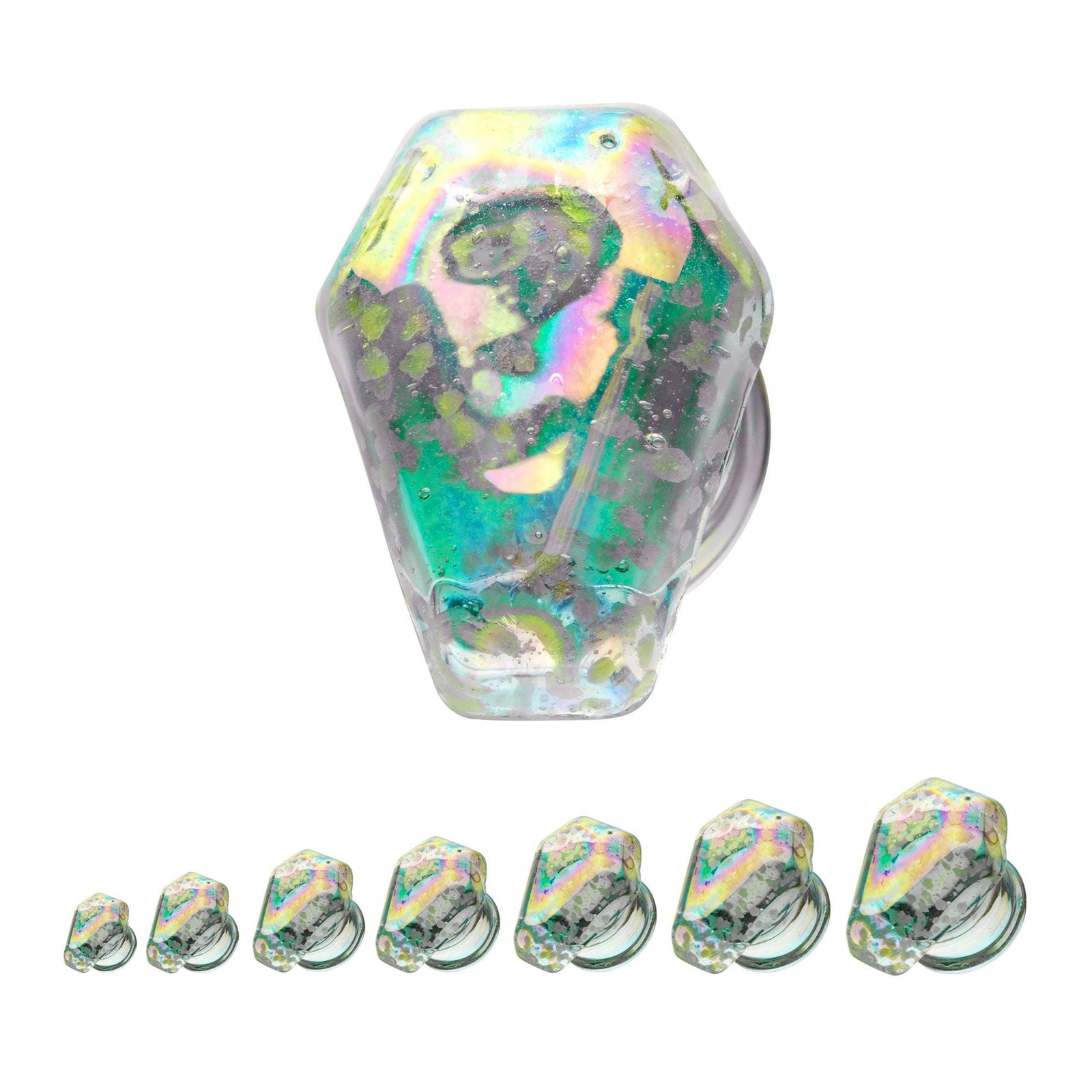 TBD-Organics Clear Glass Aurora Boreated Coated Glow in the dark Coffin Double Flare Plug -Rebel Bod-RebelBod