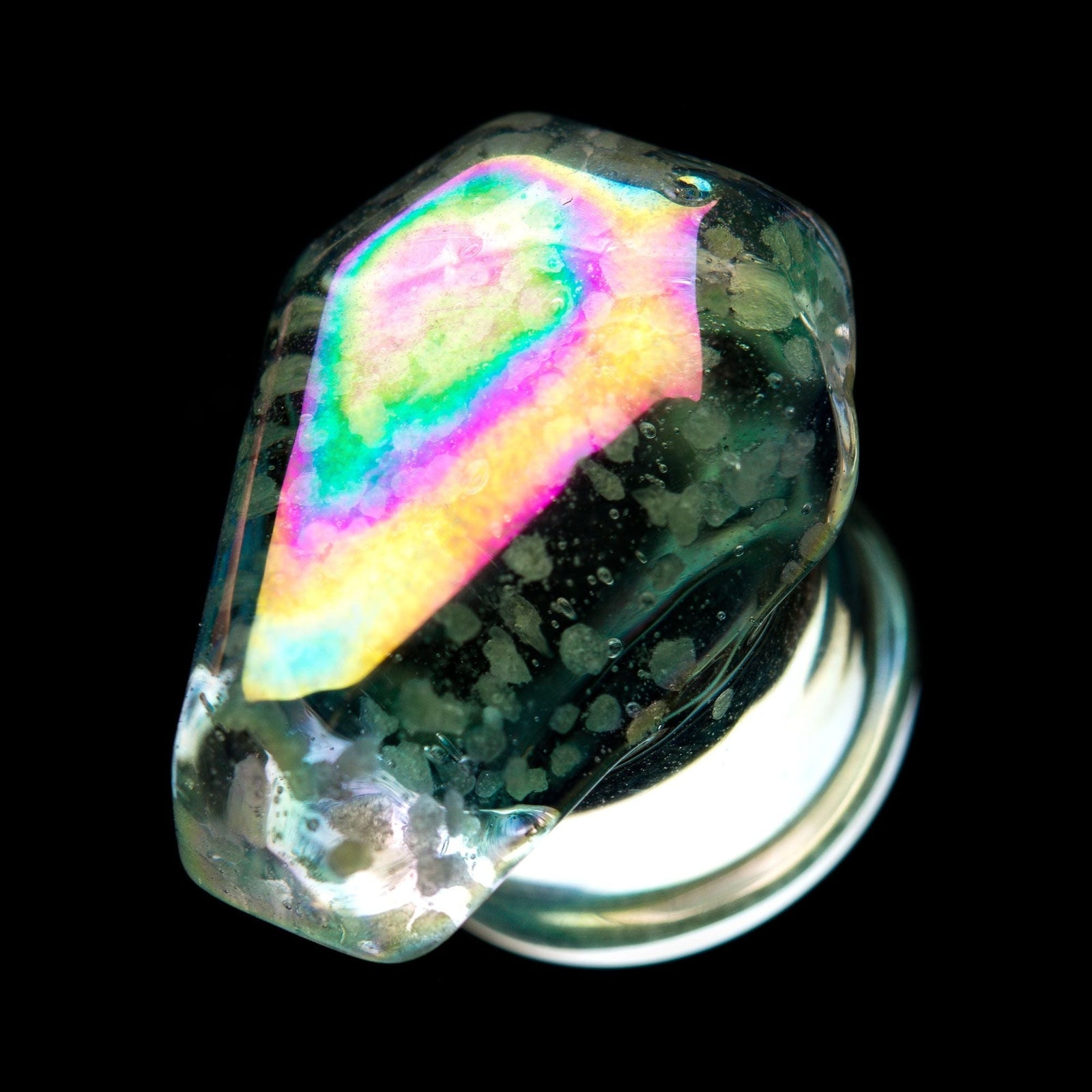 TBD-Organics Clear Glass Aurora Boreated Coated Glow in the dark Coffin Double Flare Plug -Rebel Bod-RebelBod
