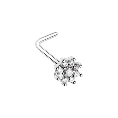 Nose Ring - L-Shaped Nose Ring Clear Gleaming CZ Flower L-Shape Nose Ring -Rebel Bod-RebelBod