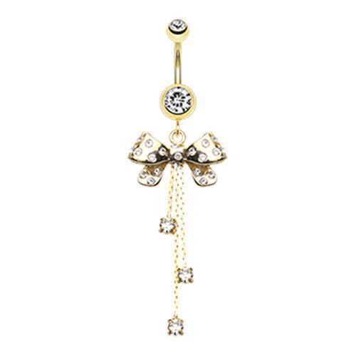 Clear Glistening Bow-Tie Multi-Gem Belly Button Ring