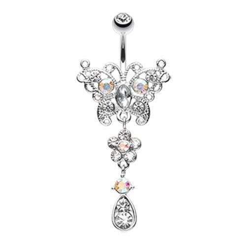 Clear Glistening Butterfly Flower Belly Button Ring