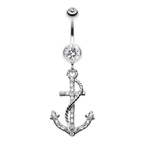 Clear Glistening Gem Anchor Dock Belly Button Ring