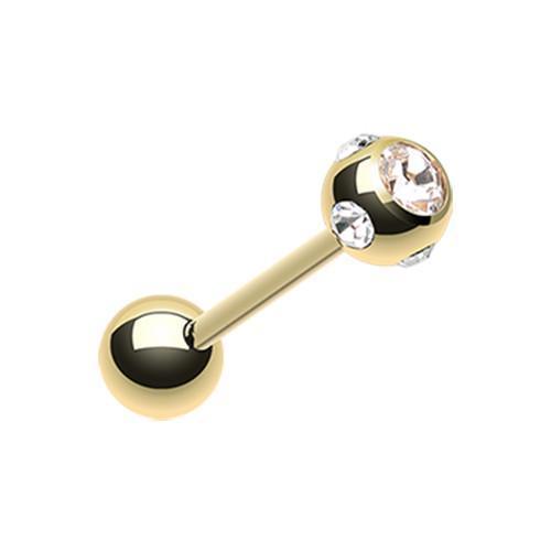 Clear Gold Plated Aurora Gem Ball Barbell Tongue Ring