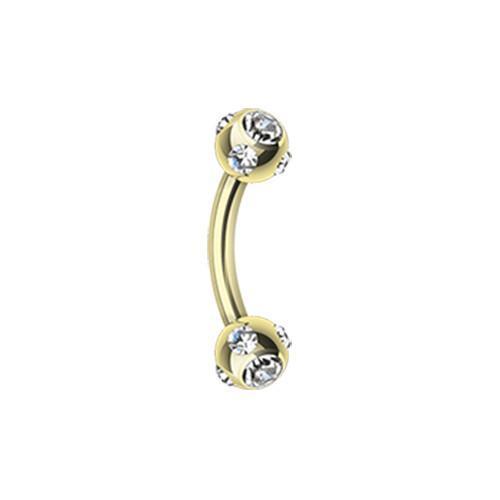 Clear Gold Plated Five Gem Ball Curved Barbell Eyebrow Ring