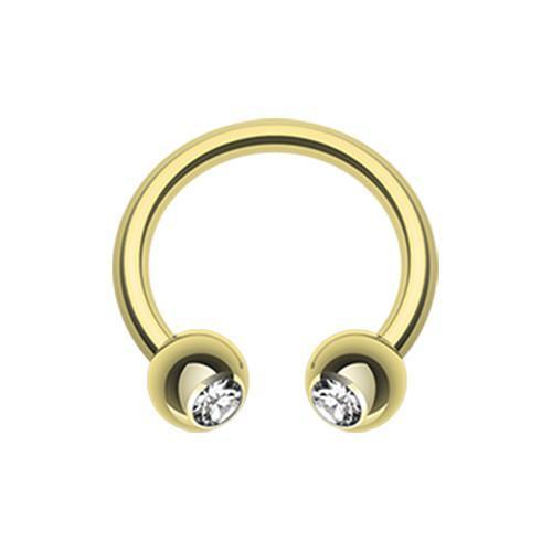 CIRCULAR BARBELL | HORSESHOE Clear Gold Plated Gem Ball Horseshoe Circular Barbell -Rebel Bod-RebelBod