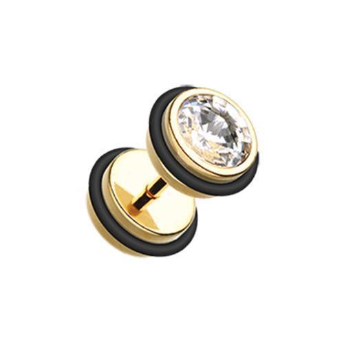 Clear Gold PVD Gem Top Fake Plug w/ O-Rings - 1 Pair