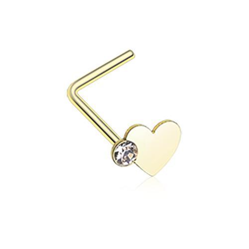 Clear Golden Adorable Heart Sparkle L-Shaped Nose Ring