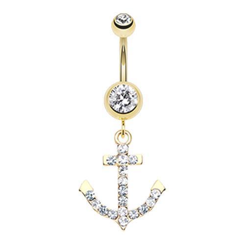 Clear Golden Anchor Gem Sparkle Belly Button Ring
