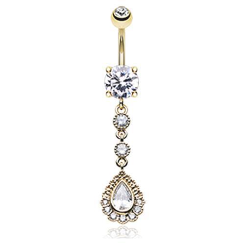 Clear Golden Angelic Gem Cascading Belly Button Ring