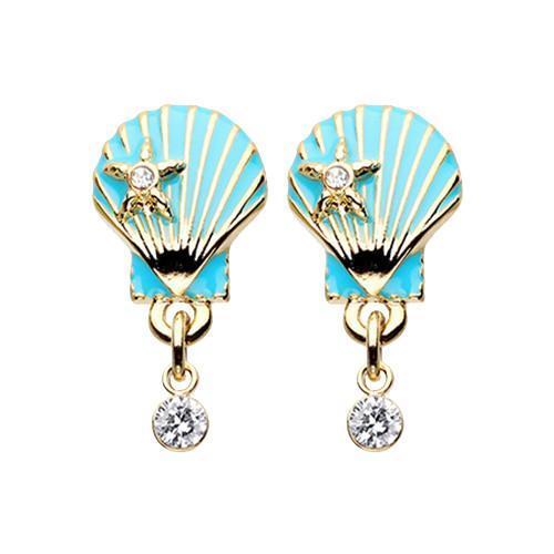 Clear Golden Ariel&#39;s Seashell Star Ear Stud Earrings - 1 Pair