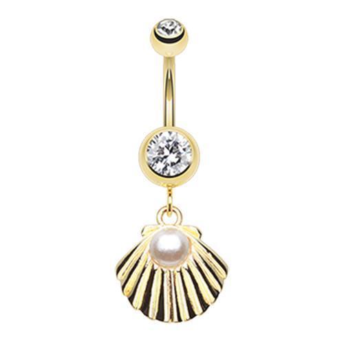Clear Golden Ariel&#39;s Shell Dangle Belly Button Ring