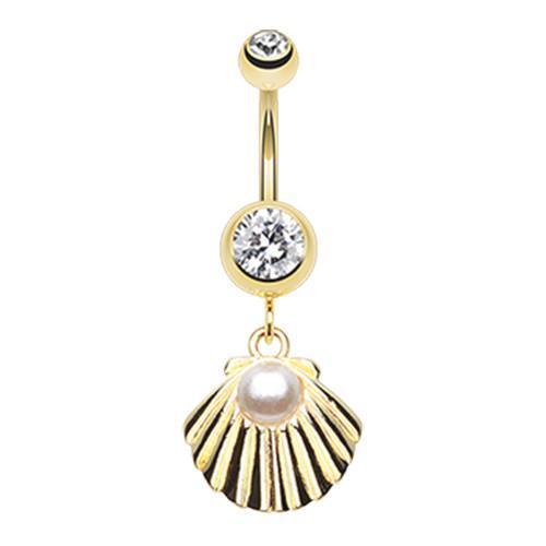 Clear Golden Ariel's Shell Dangle Belly Button Ring