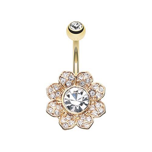 Clear Golden Avens Flower Sparkle Belly Button Ring