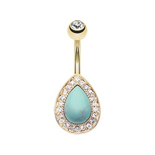 Clear Golden Avice Turquoise Multi-Gem Belly Button Ring