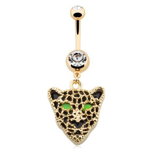 Clear Golden Black Onyx Panther Belly Button Ring