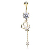 Clear Golden Butterfly Heart Flower Sparkle Belly Button Ring