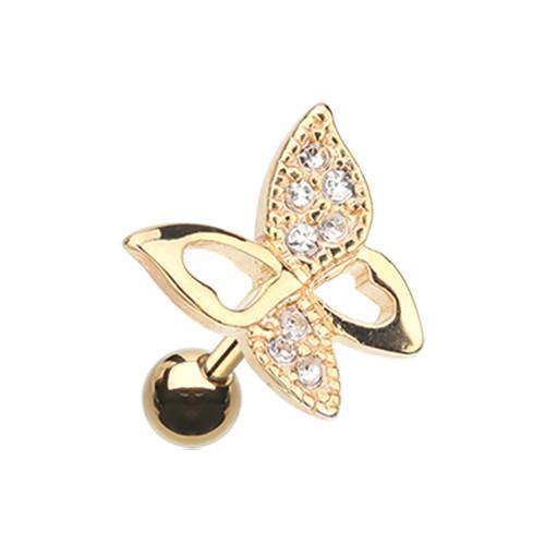Clear Golden Butterfly Tragus Cartilage Barbell Earring - 1 Piece