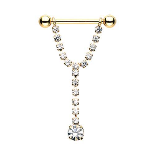 Clear Golden Chandelier Gems Nipple Barbell - 1 Piece