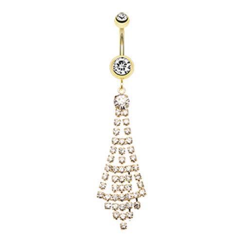 Clear Golden Chandelier Sparkle Belly Button Ring