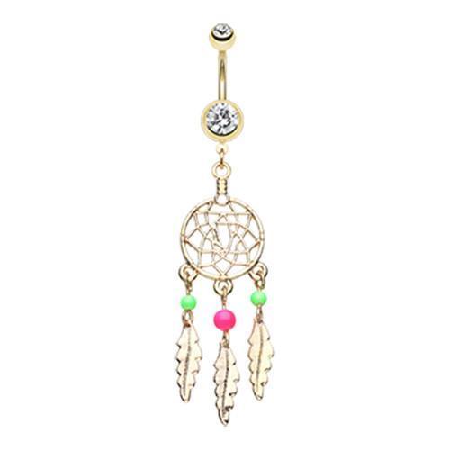 Clear Golden Classic Beaded Dreamcatcher Belly Button Ring