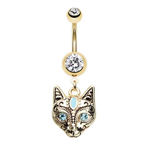 Clear Golden Cleopatra Cat Belly Button Ring