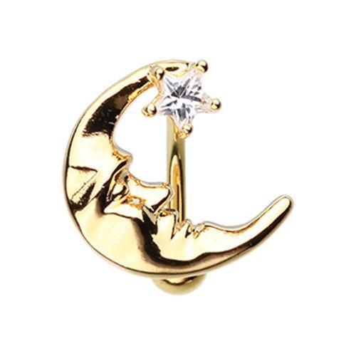Clear Golden Crescent Moon Shine Reverse Belly Button Ring