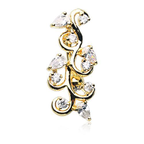 Clear Golden Crystal Vine Reverse Belly Button Ring