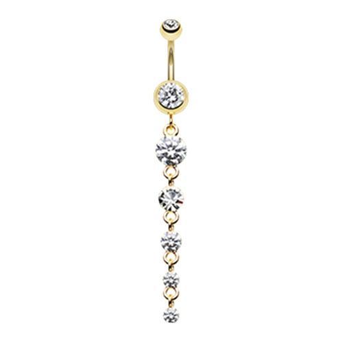 Clear Golden Crystalline Droplets Fall Belly Button Ring